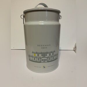 Beekman 1802 Cream Metal Canister with Building Illustration